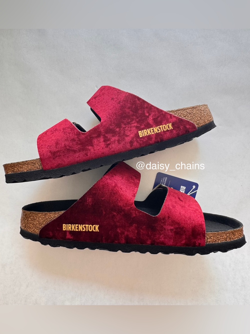 Birkenstock Burgundy Velvet Arizona Slide Sandals - Picture 5 of 5